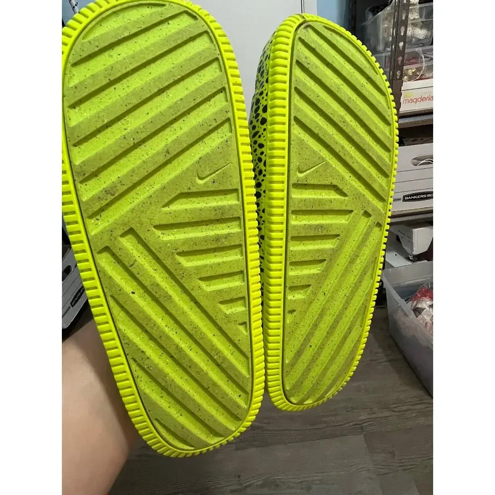 Nike Calm Slides Safari Volt Neon Slip On Sandals Men 10 Women 11